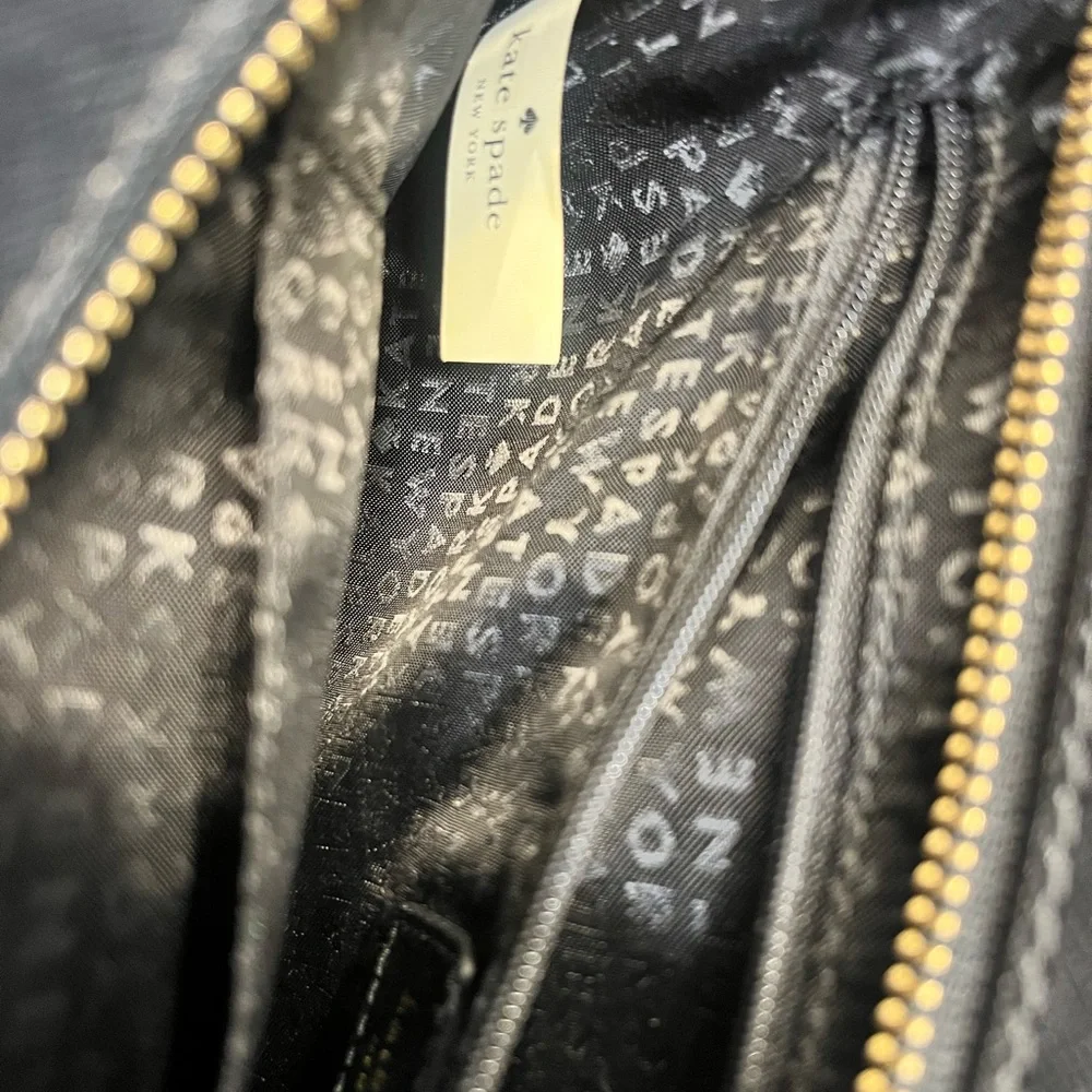 KATE SPADE Saffiano Black Leather Medium Square Tote Bag Purse/Crossbody‎